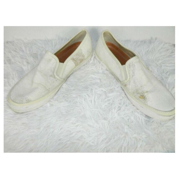 Frye Women Sneakers Canvas Slip Ivory Distressed Size 7M - Picture 2 of 6